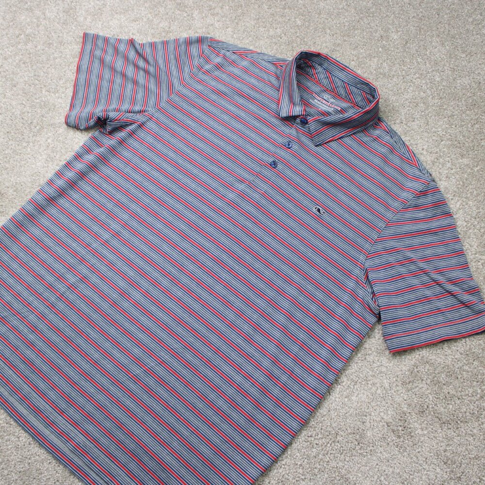 Vineyard Vines Performance Polo Shirt Mens Large Red/Blue Striped Stretch S/S - Picture 4 of 14